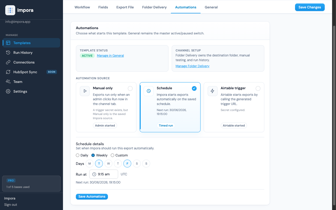 Automations: schedule or webhook